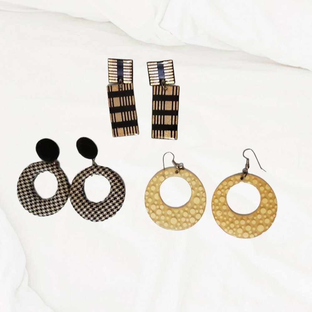 vintage houndstooth & polka dot earrings